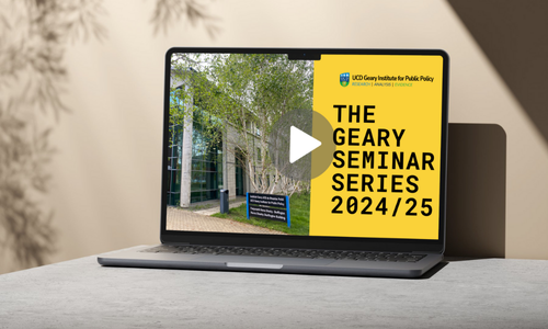 computer showing youtube screen with Geary Seminar poster